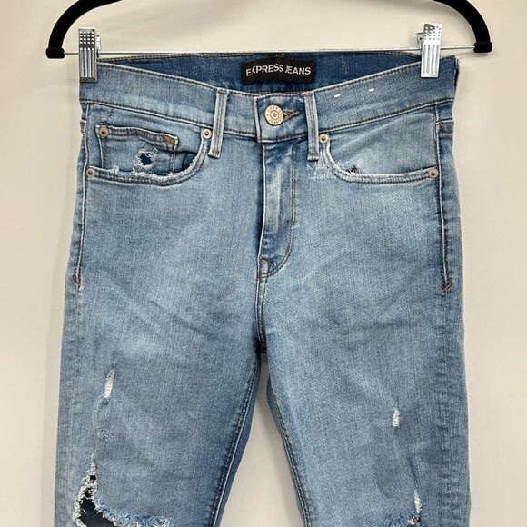 Express Mid-Rise Ripped Distressed Cropped Legging Jeans Size 4 - Picture 2 of 7